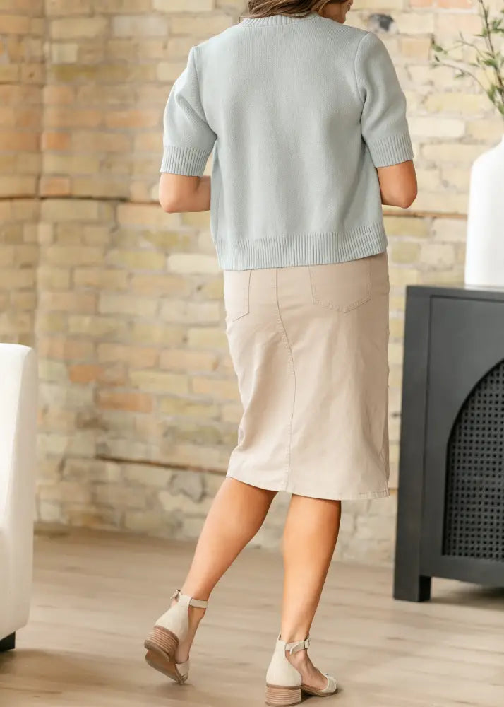 Remi Simply Taupe Denim Midi Skirt - IC Skirts