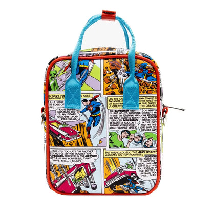 DC Comics Bag Crossbody Superman Return to Action Comics Cover Pose and Scenes Vegan Leather Crossbody Bags