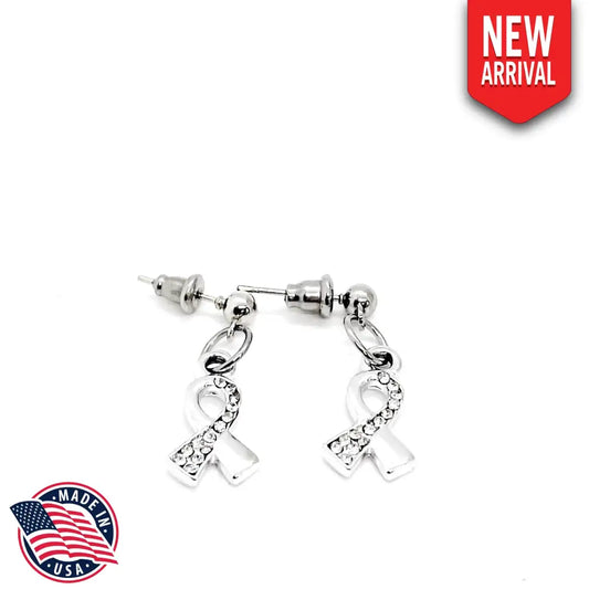 Silver-tone Ribbon Earrings Awareness Gifts Awareness Charm Disabled Children Brain Disabilities Parkinson’s Ovarian
