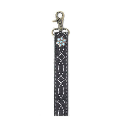 Rodeo Rose Leather Key Fob in Black - KEY FOB