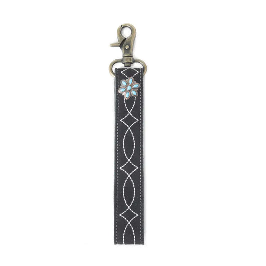 Rodeo Rose Leather Key Fob in Black - KEY FOB