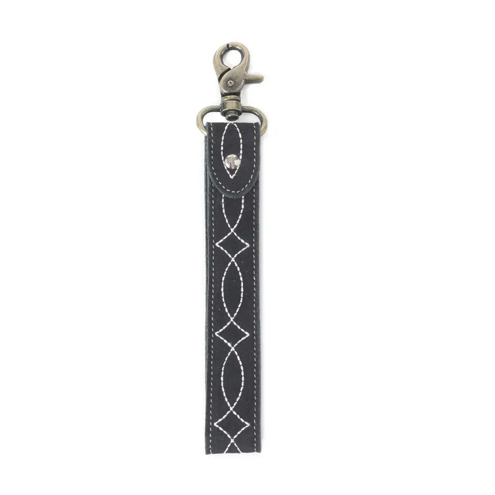 Rodeo Rose Leather Key Fob in Black - KEY FOB
