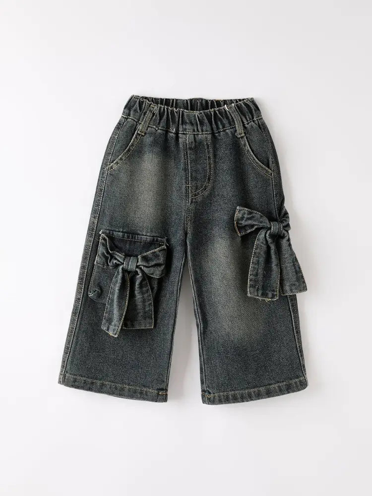 Girls Bow Stretch Wide-Leg Jeans - Jeans