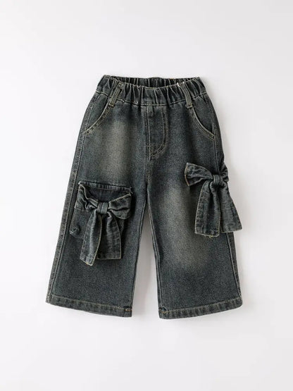 Girls Bow Stretch Wide-Leg Jeans - Jeans