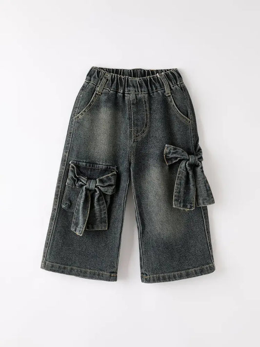 Girls Bow Stretch Wide-Leg Jeans - Jeans