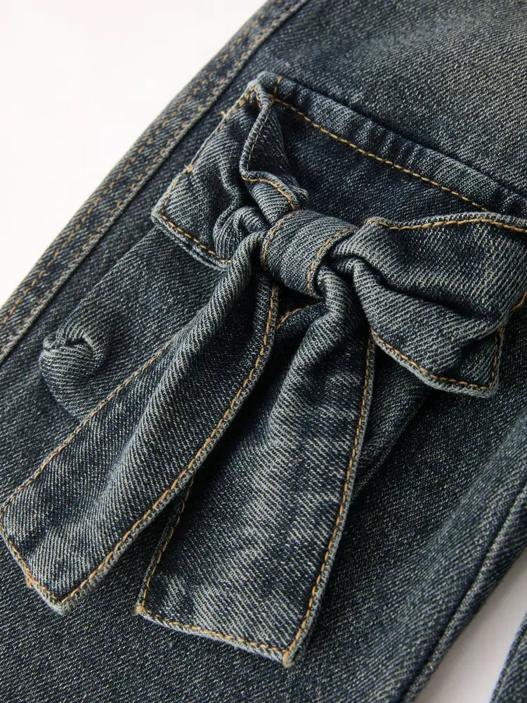 Girls Bow Stretch Wide-Leg Jeans - Jeans