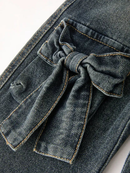 Girls Bow Stretch Wide-Leg Jeans - Jeans