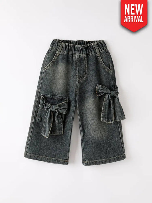 Girls Bow Stretch Wide-Leg Jeans - Jeans
