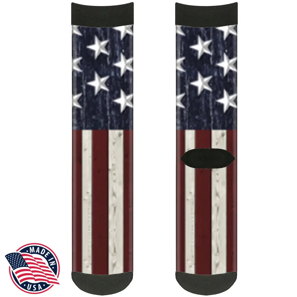 Sock Pair - Polyester - Americana Rustic Stars & Stripes - CREW Socks