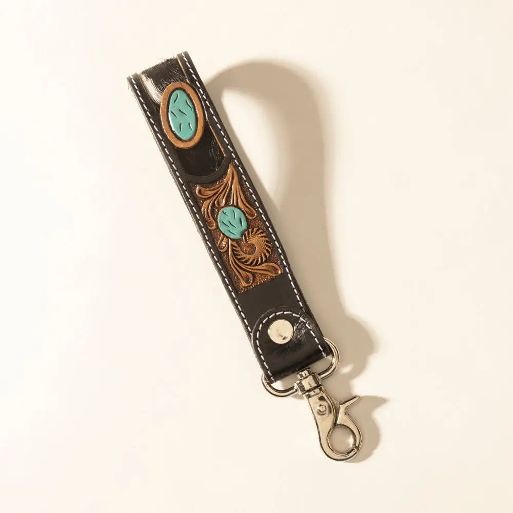 Myra Tallin Bloom Handtooled Leather Keyfob in Saddle Sky - Saddle Sky - Accessories