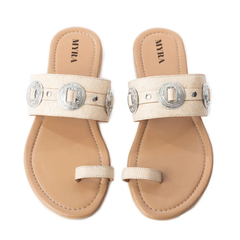 Sagebrush Concho Sandals In White - Shoes