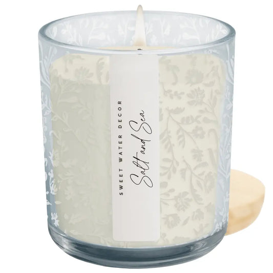 Salt and Sea Soy Candle - Blue Tinted Glass Jar - 12 oz Candles