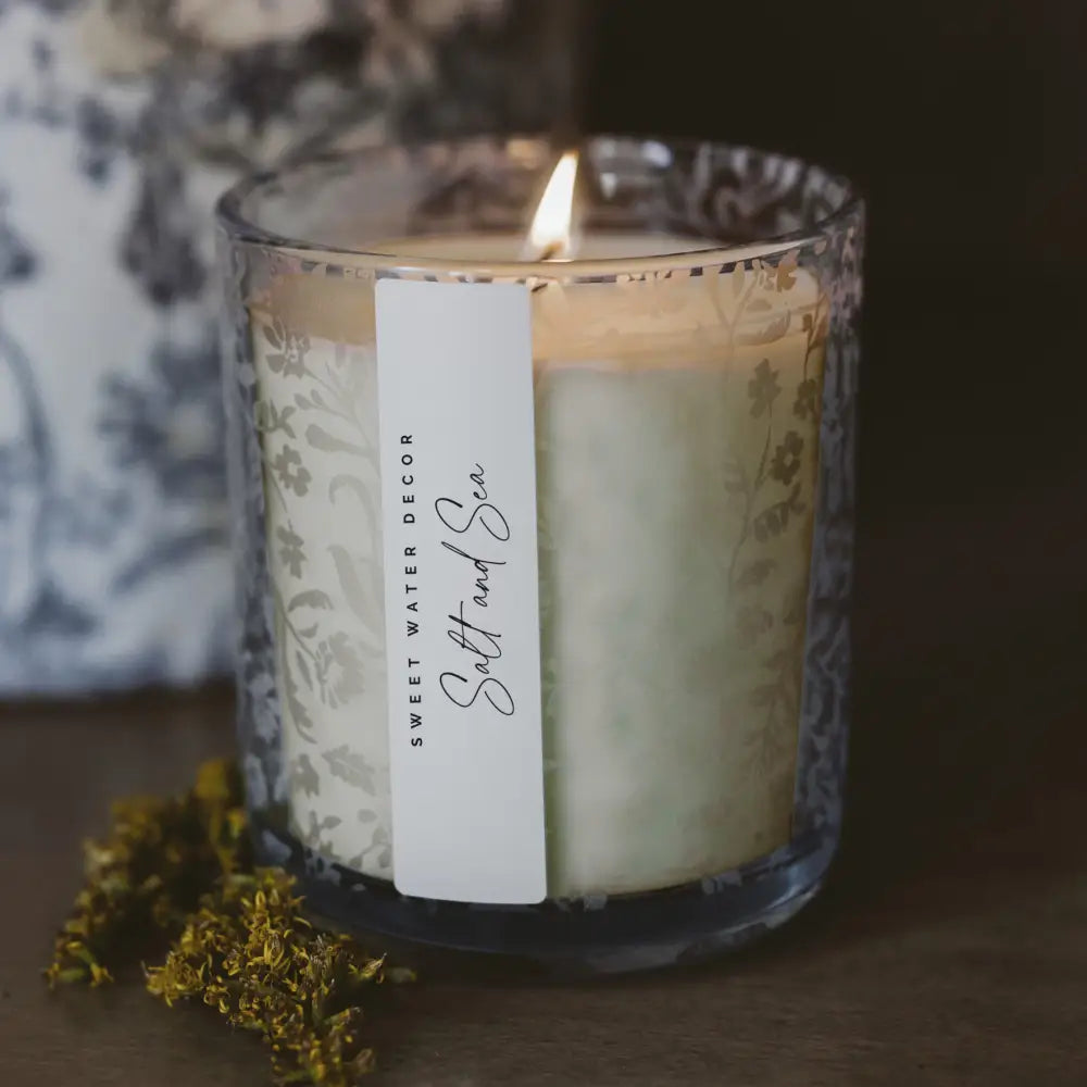 Salt and Sea Soy Candle - Blue Tinted Glass Jar - 12 oz Candles