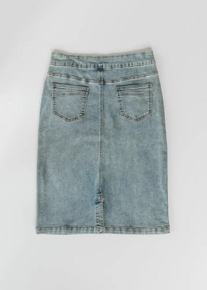Sandra Classic Wash Midi Denim Skirt - IC Skirts