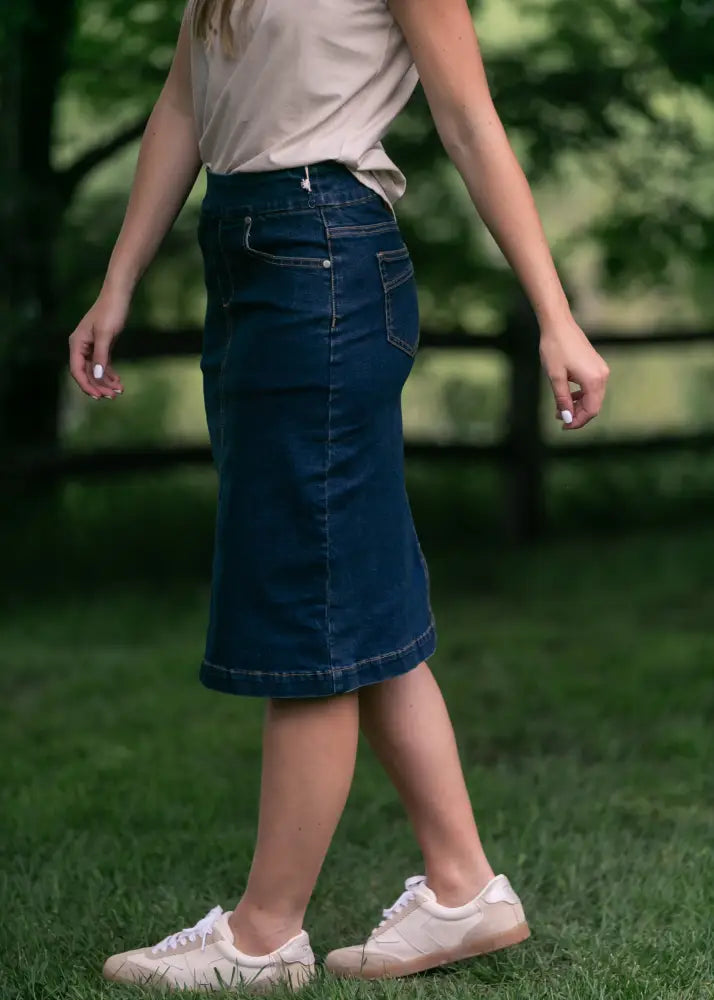 Sandra Dark Wash Denim Midi Skirt IC Skirts