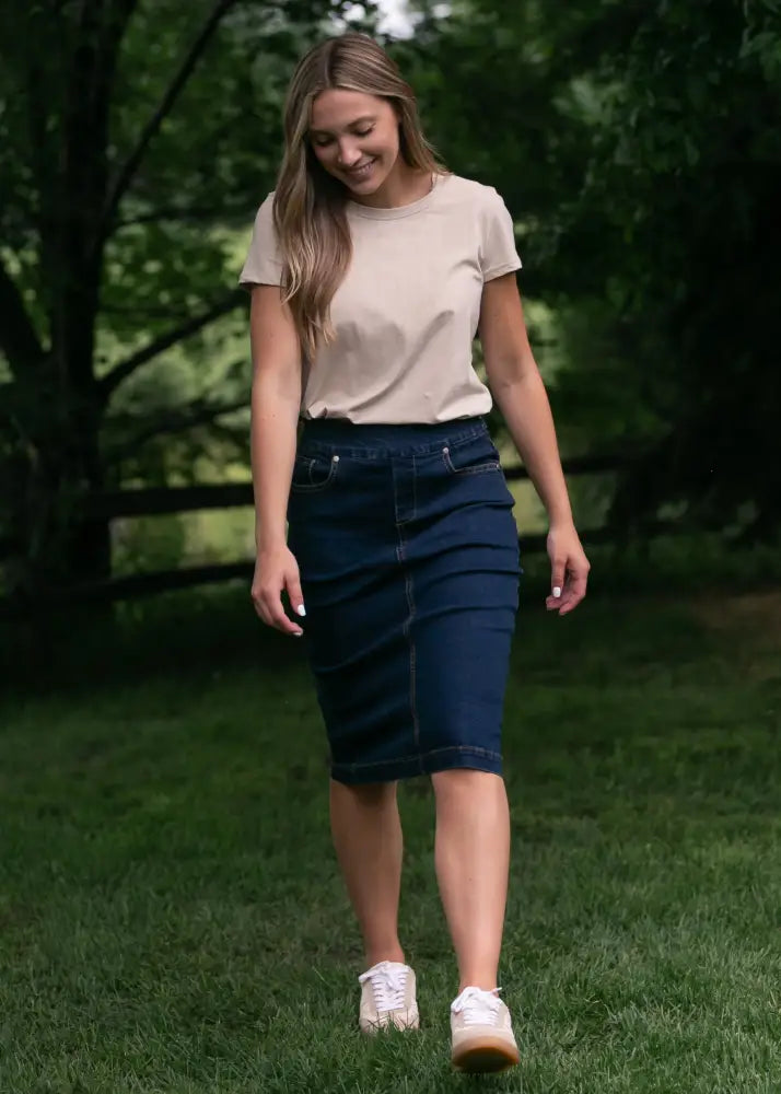 Sandra Dark Wash Denim Midi Skirt IC Skirts