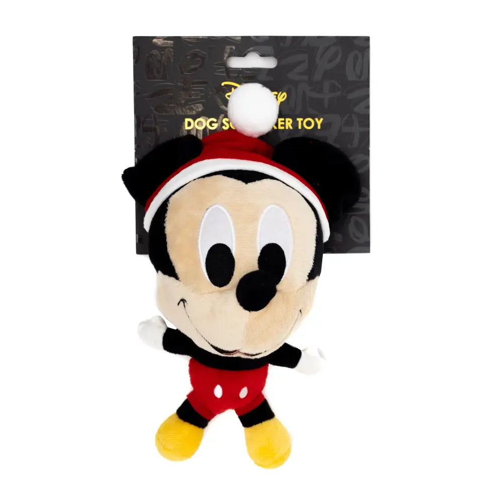 Dog Toy Squeaker Plush - Mickey Mouse Santa Hat Full Body Pose Dog Toy Squeaky Plush