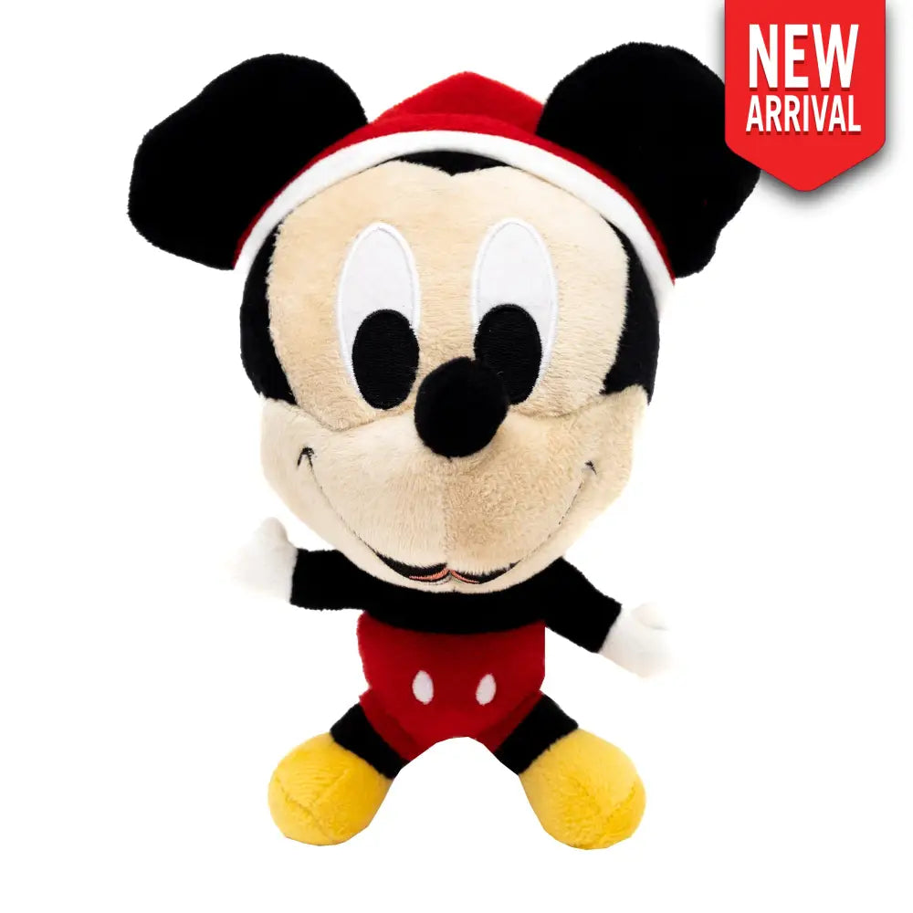 Dog Toy Squeaker Plush - Mickey Mouse Santa Hat Full Body Pose Dog Toy Squeaky Plush