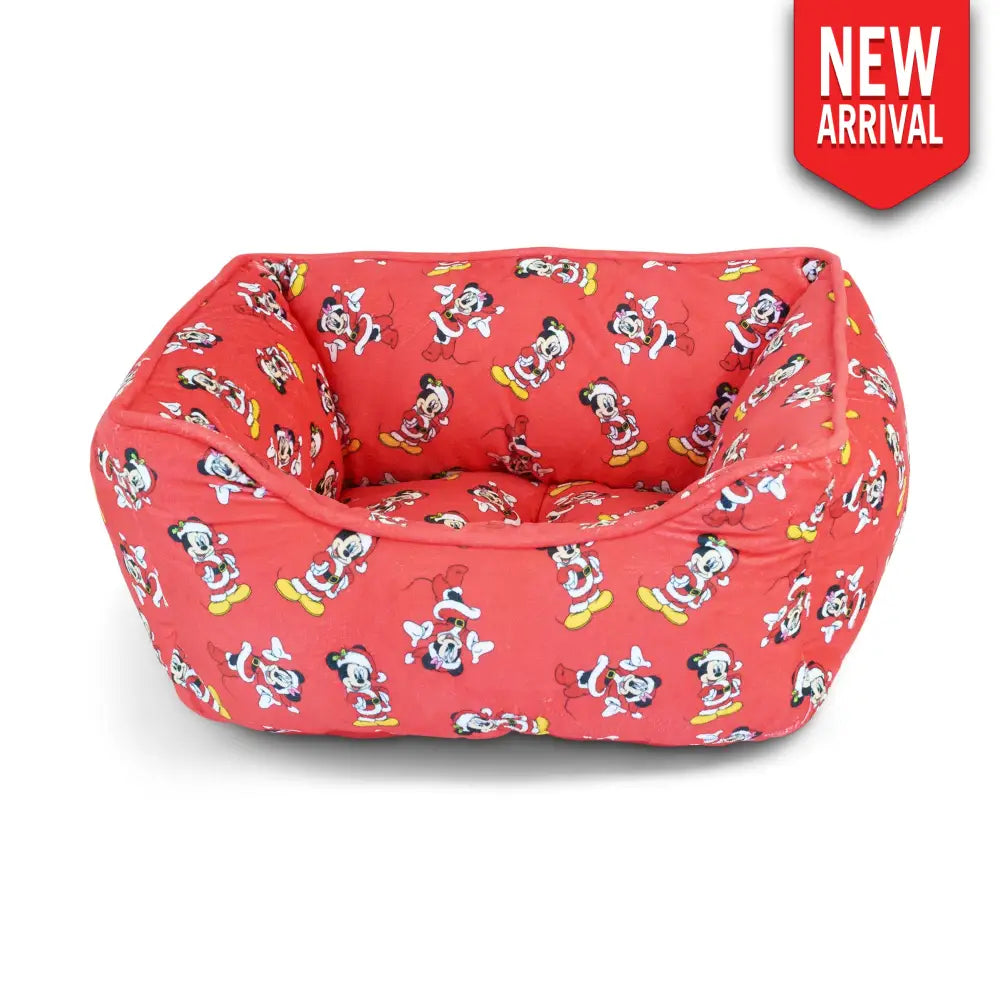 Cuddler Pet Bed - Holiday Santa Mickey and Minnie Poses Scattered Red - Pet Beds