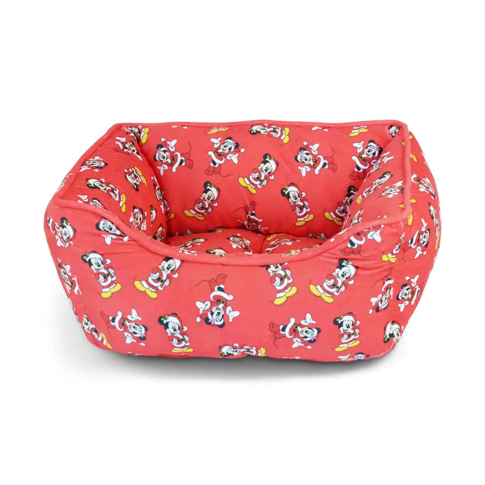 Cuddler Pet Bed - Holiday Santa Mickey and Minnie Poses Scattered Red - Pet Beds