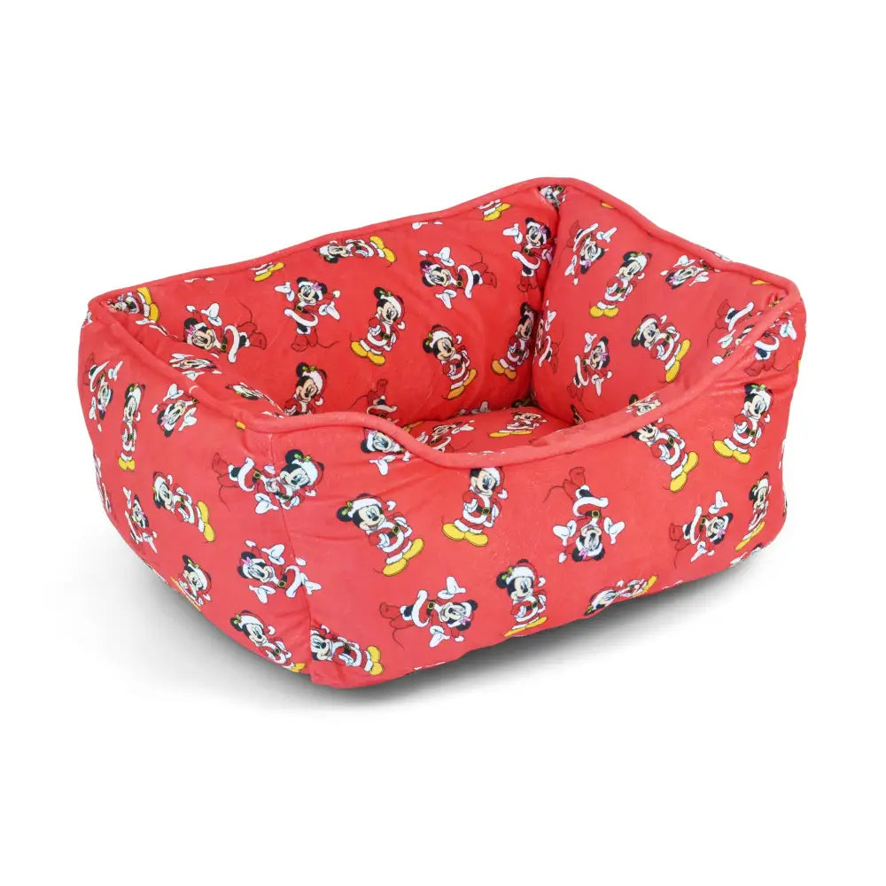 Cuddler Pet Bed - Holiday Santa Mickey and Minnie Poses Scattered Red - Pet Beds