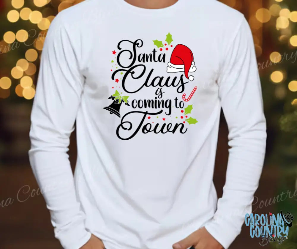 Santa’s Coming To Town – White Small / Long Shirt