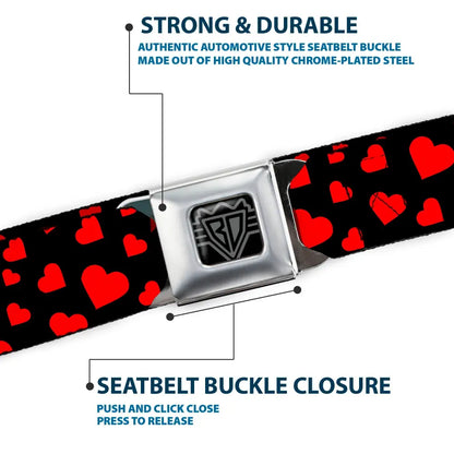 BD Wings Logo CLOSE-UP Black/Silver Seatbelt Belt - Hearts Scattered Black/Red Webbing Seatbelt Belts