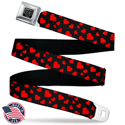 BD Wings Logo CLOSE-UP Black/Silver Seatbelt Belt - Hearts Scattered Black/Red Webbing Seatbelt Belts