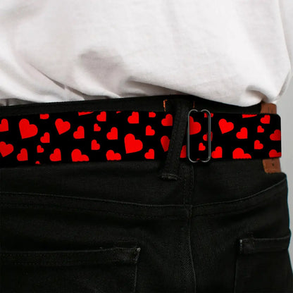 BD Wings Logo CLOSE-UP Black/Silver Seatbelt Belt - Hearts Scattered Black/Red Webbing Seatbelt Belts