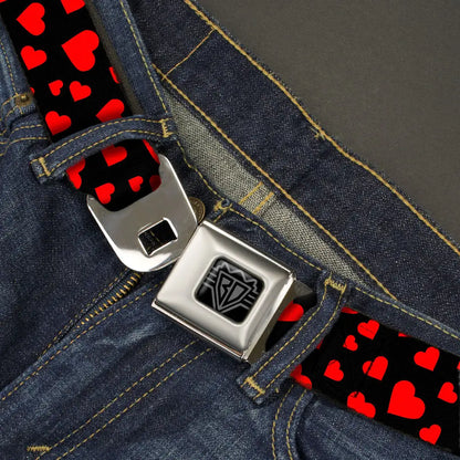 BD Wings Logo CLOSE-UP Black/Silver Seatbelt Belt - Hearts Scattered Black/Red Webbing Seatbelt Belts