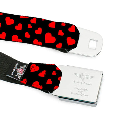 BD Wings Logo CLOSE-UP Black/Silver Seatbelt Belt - Hearts Scattered Black/Red Webbing Seatbelt Belts