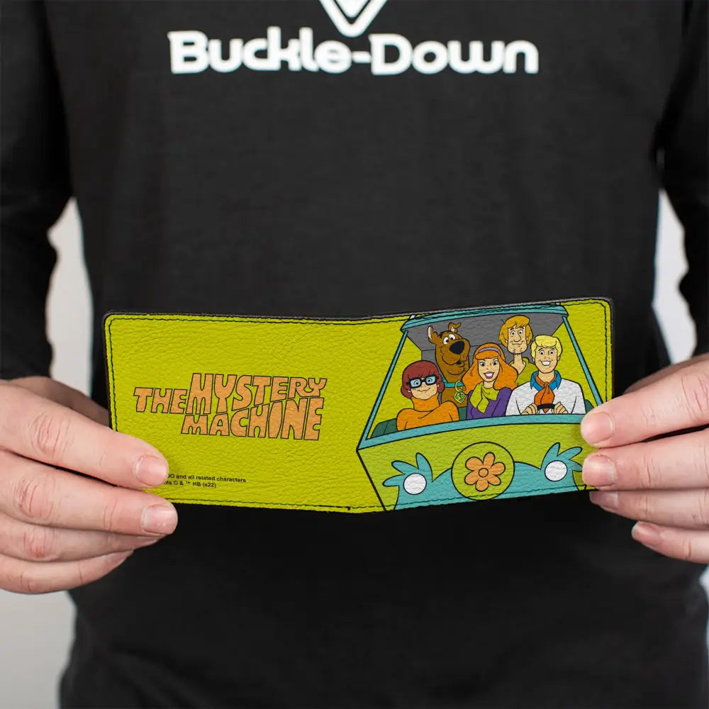 Bi-Fold Wallet - Scooby Doo Group Driving Mystery Machine Front Pose + Text Yellow Bi-Fold Wallets