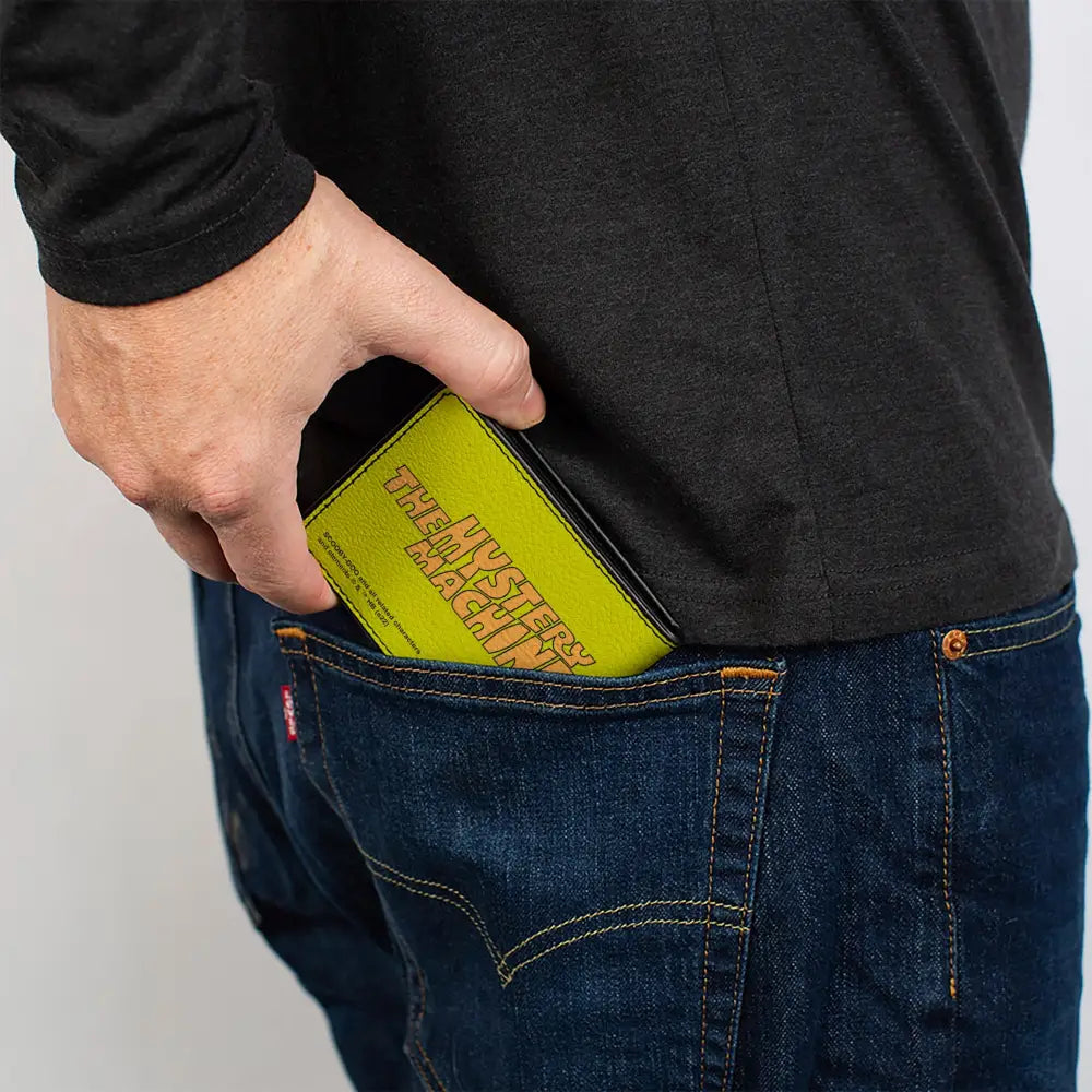 Bi-Fold Wallet - Scooby Doo Group Driving Mystery Machine Front Pose + Text Yellow Bi-Fold Wallets