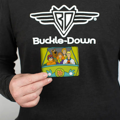 Bi-Fold Wallet - Scooby Doo Group Driving Mystery Machine Front Pose + Text Yellow Bi-Fold Wallets