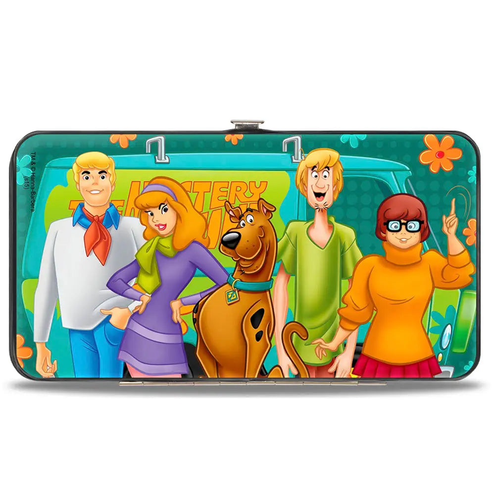 Hinged Wallet - Scooby Doo 5-Character Group Pose w Mystery Machine Turquoise Blues Orange Hinged Wallets