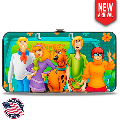 Hinged Wallet - Scooby Doo 5-Character Group Pose w Mystery Machine Turquoise Blues Orange Hinged Wallets