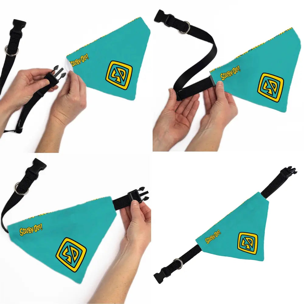 Pet Bandana - Scooby Doo Logo Centered and Collage Blue/Yellow Pet Bandanas