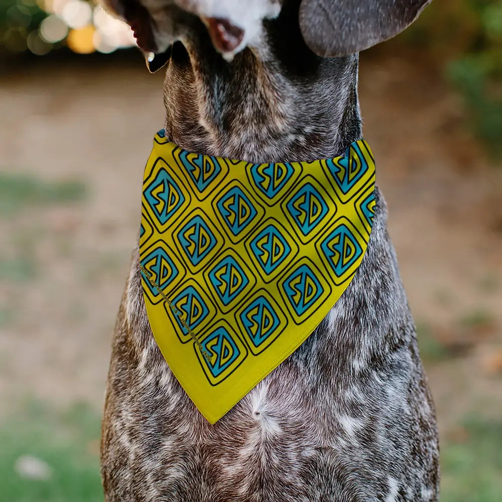 Pet Bandana - Scooby Doo Logo Centered and Collage Blue/Yellow Pet Bandanas