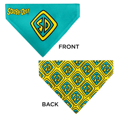 Pet Bandana - Scooby Doo Logo Centered and Collage Blue/Yellow Pet Bandanas