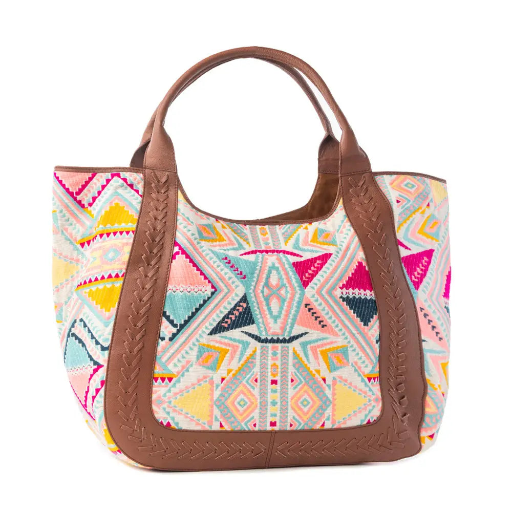 Myra Sedona Horizon Jacquard Tote Bag in Sunset Coral - Sunset Coral - Bags