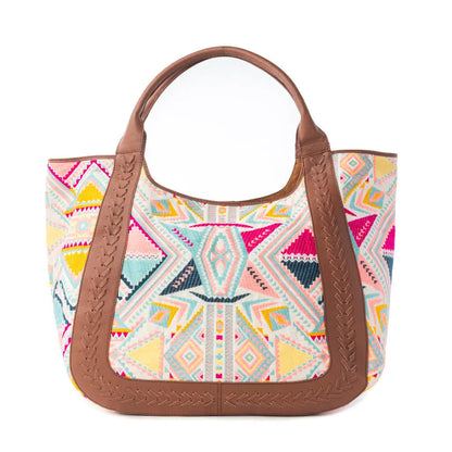 Myra Sedona Horizon Jacquard Tote Bag in Sunset Coral - Sunset Coral - Bags