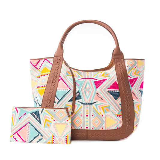 Myra Sedona Horizon Jacquard Tote Bag in Sunset Coral - Sunset Coral - Bags