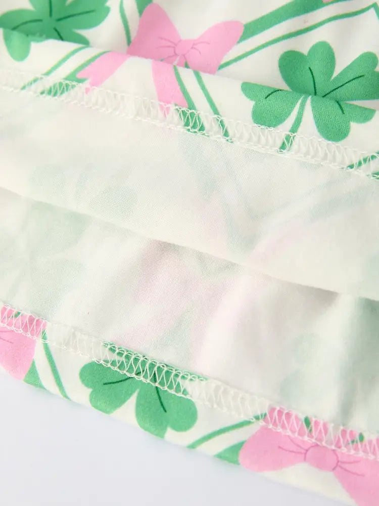 St. Patrick’s Day Bow Shamrock Print Short Sleeves Girls Dress Dress