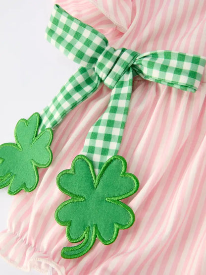 St. Patrick’s Day Shamrock Striped Plaid Baby Girl Romper Romper