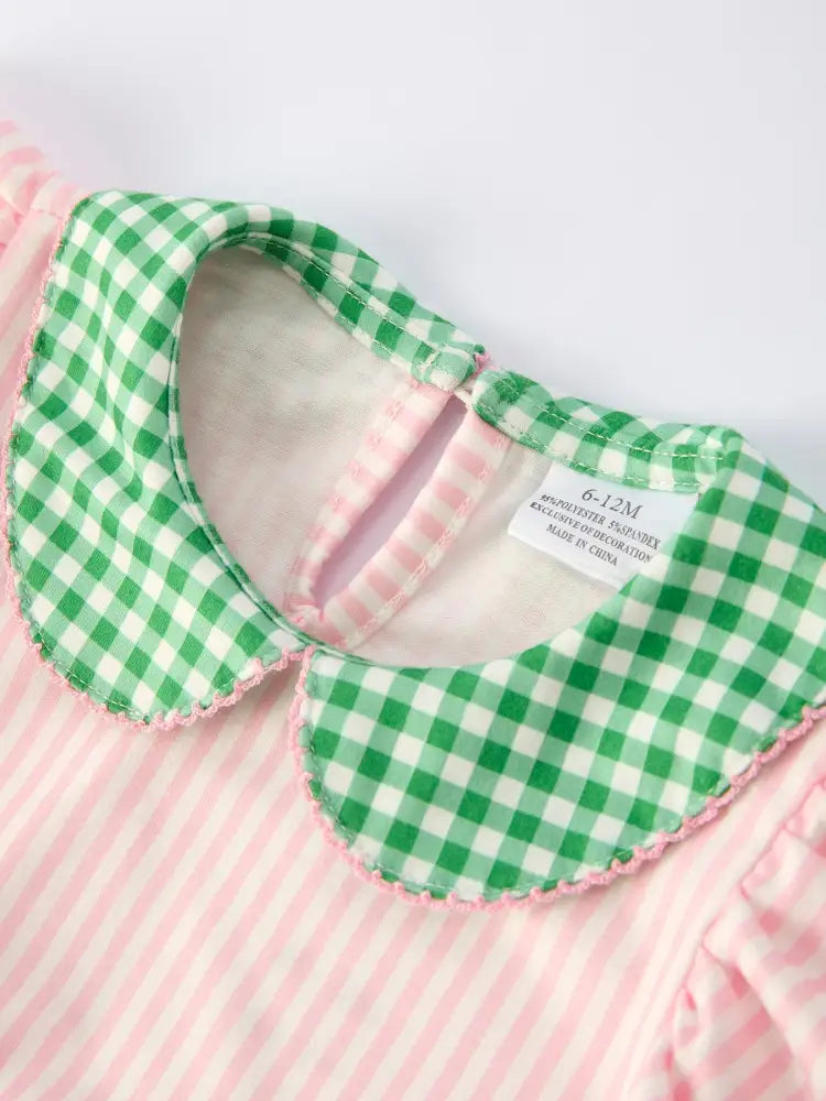 St. Patrick’s Day Shamrock Striped Plaid Baby Girl Romper Romper