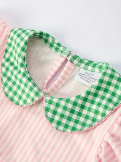 St. Patrick’s Day Shamrock Striped Plaid Baby Girl Romper Romper