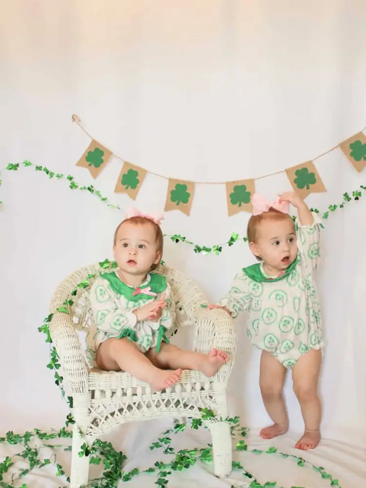 St. Patrick’s Day Shamrock Striped Long Sleeve Baby Girl Romper Romper