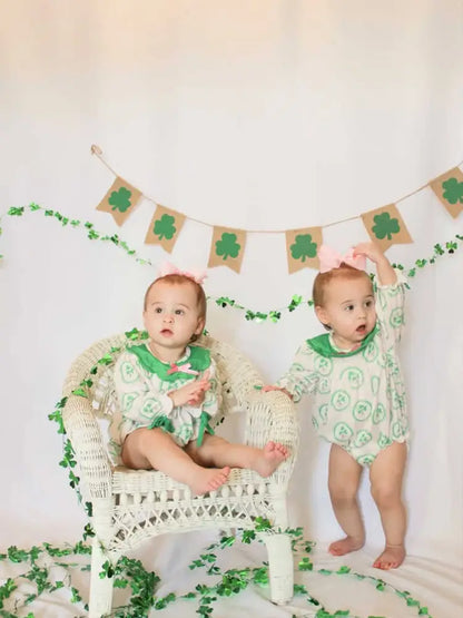 St. Patrick’s Day Shamrock Striped Long Sleeve Baby Girl Romper Romper