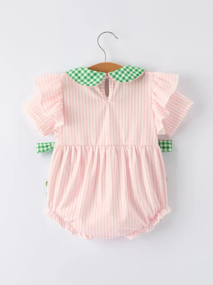 St. Patrick’s Day Shamrock Striped Plaid Baby Girl Romper Romper