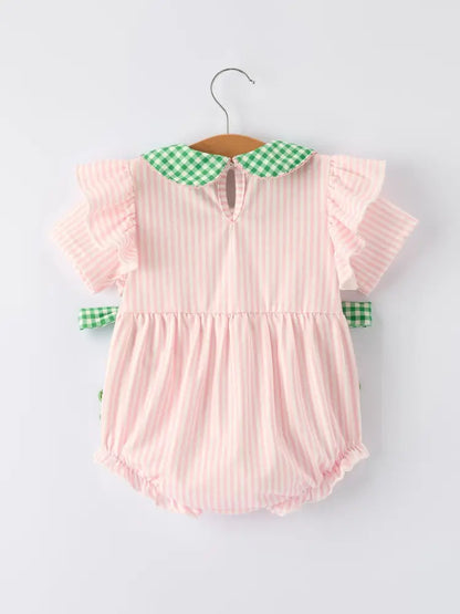 St. Patrick’s Day Shamrock Striped Plaid Baby Girl Romper Romper